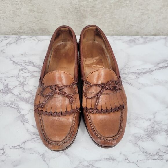Allen Edmonds Woodstock Light Brown Loafers Boat Shoes Kiltie Fringe Fisherman - Picture 1 of 12